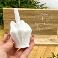 Lustiges Geschenk: Holztablett mit Mittelfinger Statue aus Keramik - Originelles Geschenk für