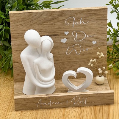 Holztablett mit Paar Figur als personalisiertes Hochzeitgeschenk, Geschenk zur Verlobung oder