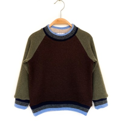 Pullover 104 - 100% Wolle braun grün blau