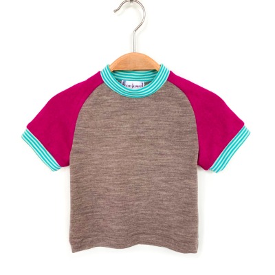 T-Shirt 86 - 80% Wolle 20% Kaschmir braun pink türkis