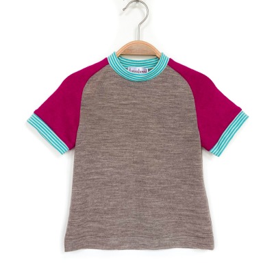 T-Shirt 92/98 - 80% Wolle 20% Kaschmir braun pink türkis
