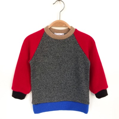 Pullover 86 - 100% Kaschmir grau/rot