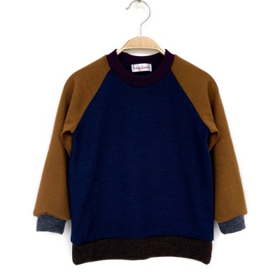 Pullover 92/98 - 100% Wolle dunkelblau/braun