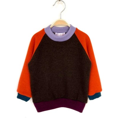 Pullover 80/86 - 100% Wolle dunkelbraun orange