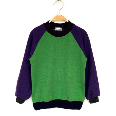 Pullover 110/116 - 100% Wolle grün violett