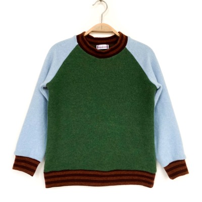 Pullover 122/128 - 100% Wolle grün hellblau braun
