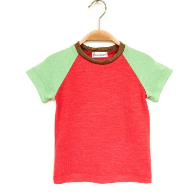 T-Shirt 98 - 75% Wolle 20% Seide 5% Kaschmir rot grün braun