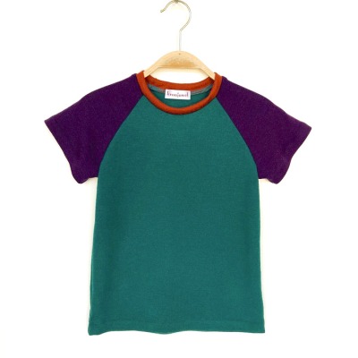 T-Shirt 122 - 100% Wolle grün lila braun