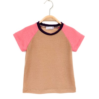 T-Shirt 98 - 80% Wolle 20% Lyocell beige rosa violett