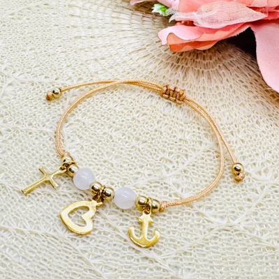 Glaube Liebe Hoffnung Armband gold mit Jadeperlen