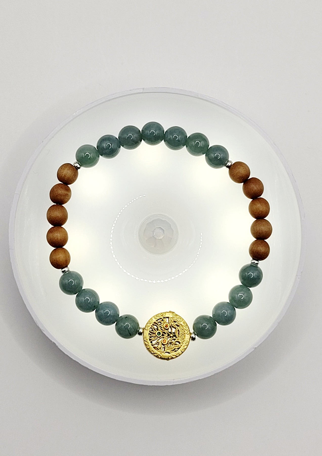 Jade &amp; Sandelholz Armbänder - Einzigartige, besondere Kombination mit 6-7mm Perlen. Schmuck für