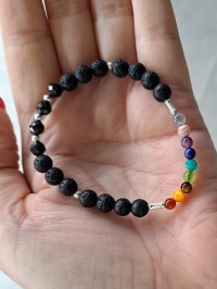 Chakra Lavastein Armband mit S925 Silberschmuck und facettiertem Turmalin, Geschenk für jeden