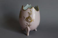 Ei Vase Porcelaine de Couleuvre Altrosa Blumen Malerei Golddekor H 14 cm 4