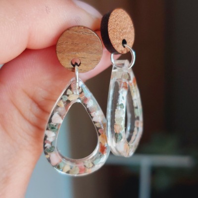 Holz Ohrringe - transparent mit Steinen