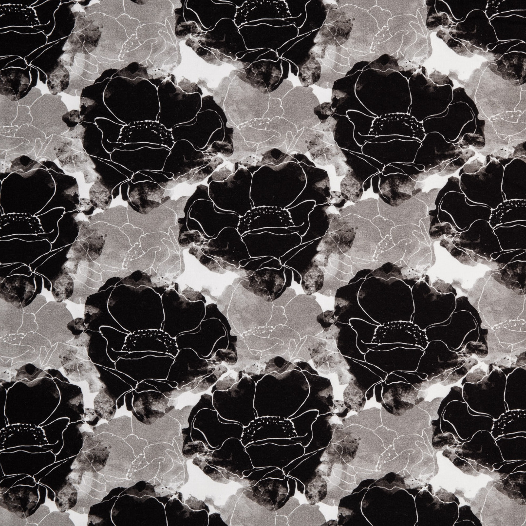 Sommersweat Blumen schwarz weiß grau Swafing Harry Sweat gemustert mit Muster bedruckt Stoffe Meterware 2