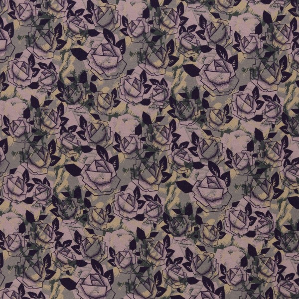 Sweat 1840 EUR/m Rosen mit Camouflage Hintergrund altrosa flieder lila angeraut Rosie Swafing Meterware 3