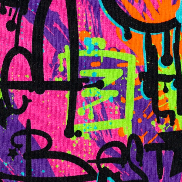 Sweat 1840 EUR/m Graffiti pink lila Montreal Swafing Kinderstoff Jungen und Mädchen Stoffe Meterwar