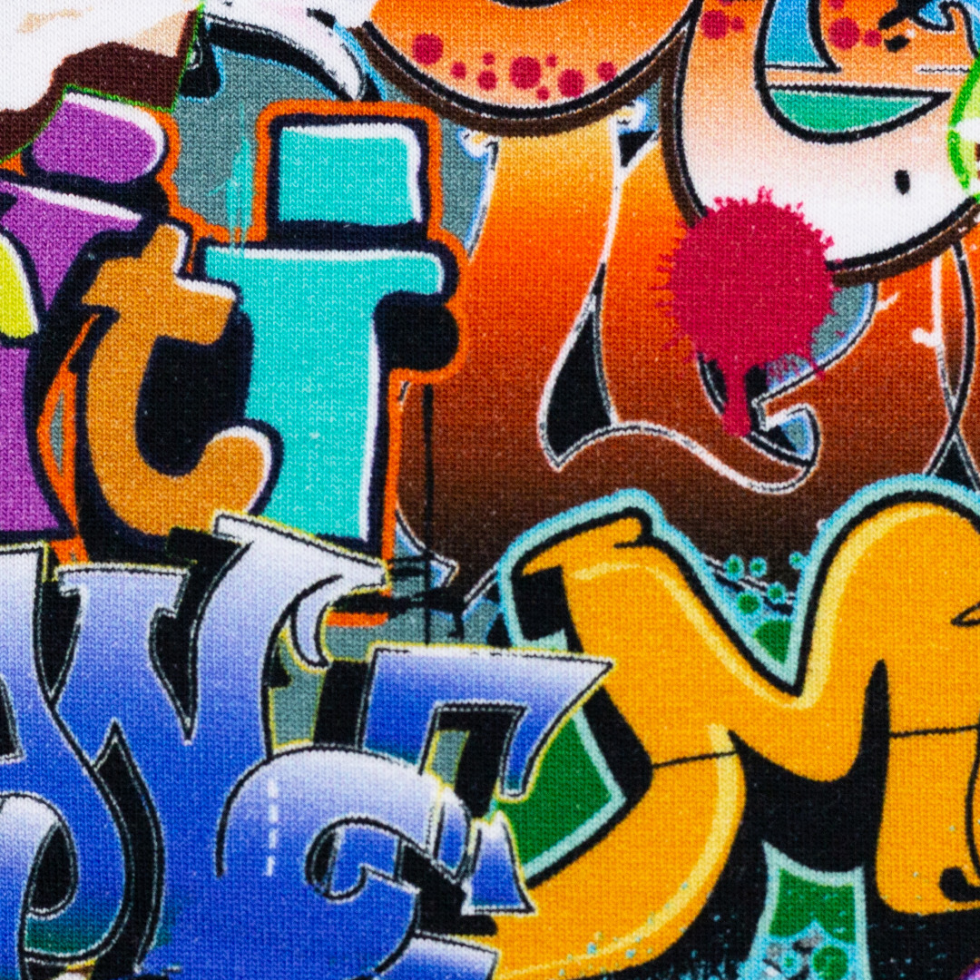 Sweat 1840 EUR/m Graffiti bunt Toronto Swafing Kinderstoff Jungen und Mädchen Stoffe Meterware