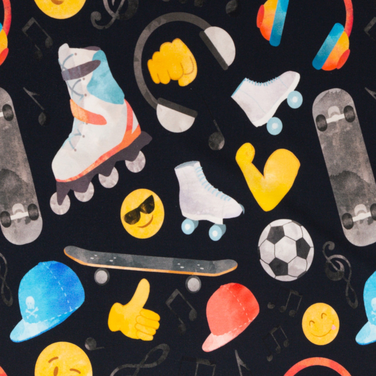 Sommersweat 1740 EUR/m mit coolen Emojis auf dunkelblau ungeraut Tomke Swafing Teenager Kinderstoffe
