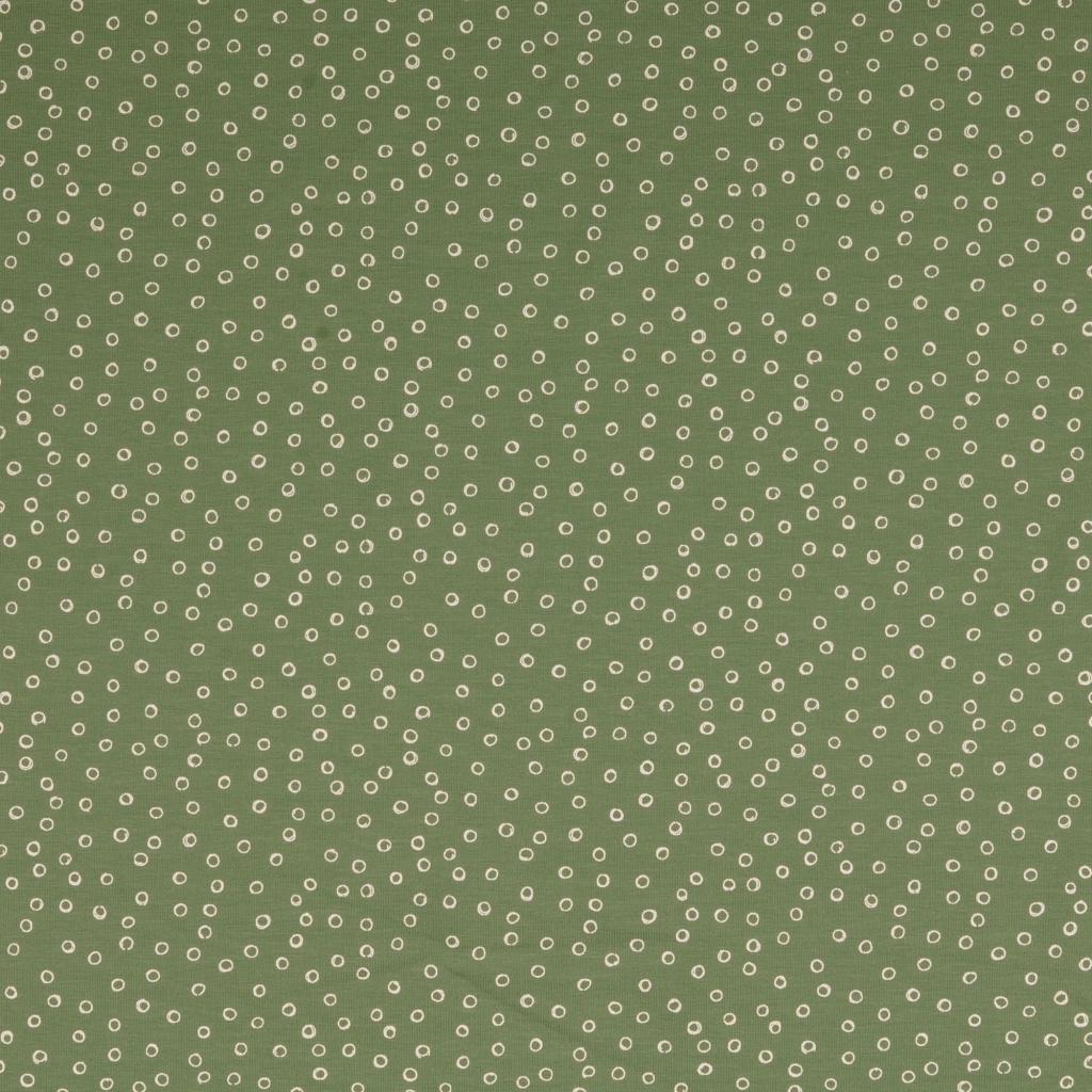 Jersey 14,40 EUR/m salbei grün, gemustert mit kleinen Kreisen in weiß, Stoffe Meterware