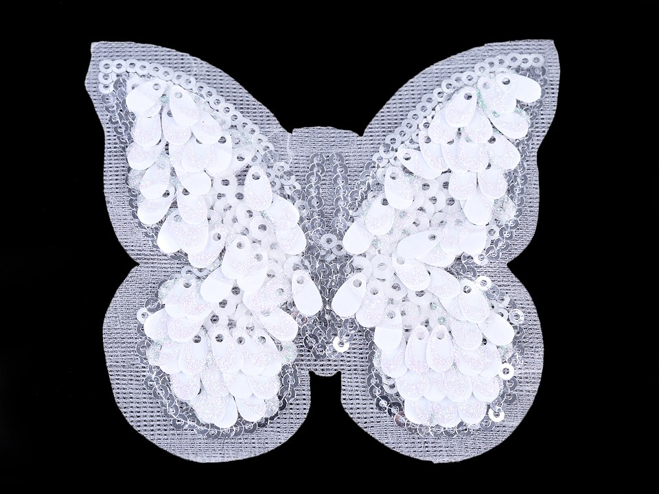 Aufbügler Schmetterling mit weißen Pailletten 250 EUR/Stück 75 x 85 cm groß