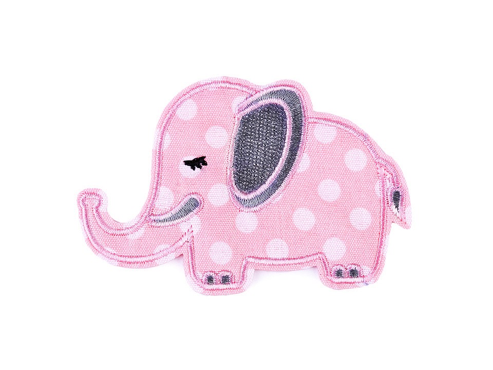 Applikation Aufnäher Elefant rosa mit weißen Punkten, 2,50 EUR/Stück, 5,5 x 8,2 cm groß