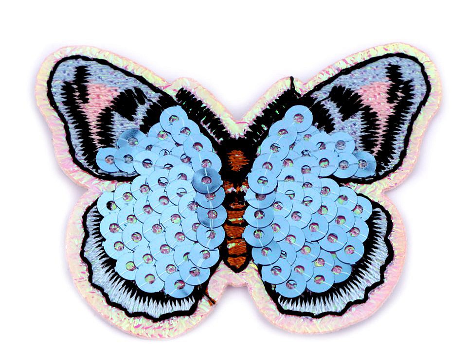 Aufbügler Schmetterling rosa hellblau mit Pailletten 5 x 65 cm groß