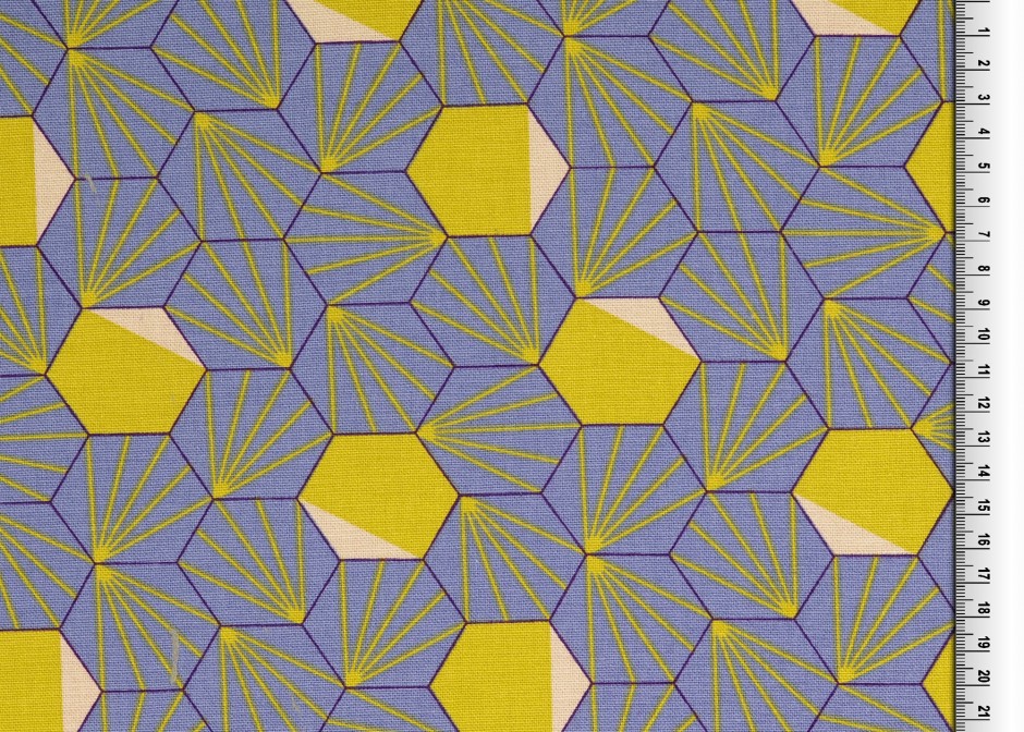 Canvas 1440 EUR/m Taschenstoff jeansblau lila gelb geometrisches Muster Meterware