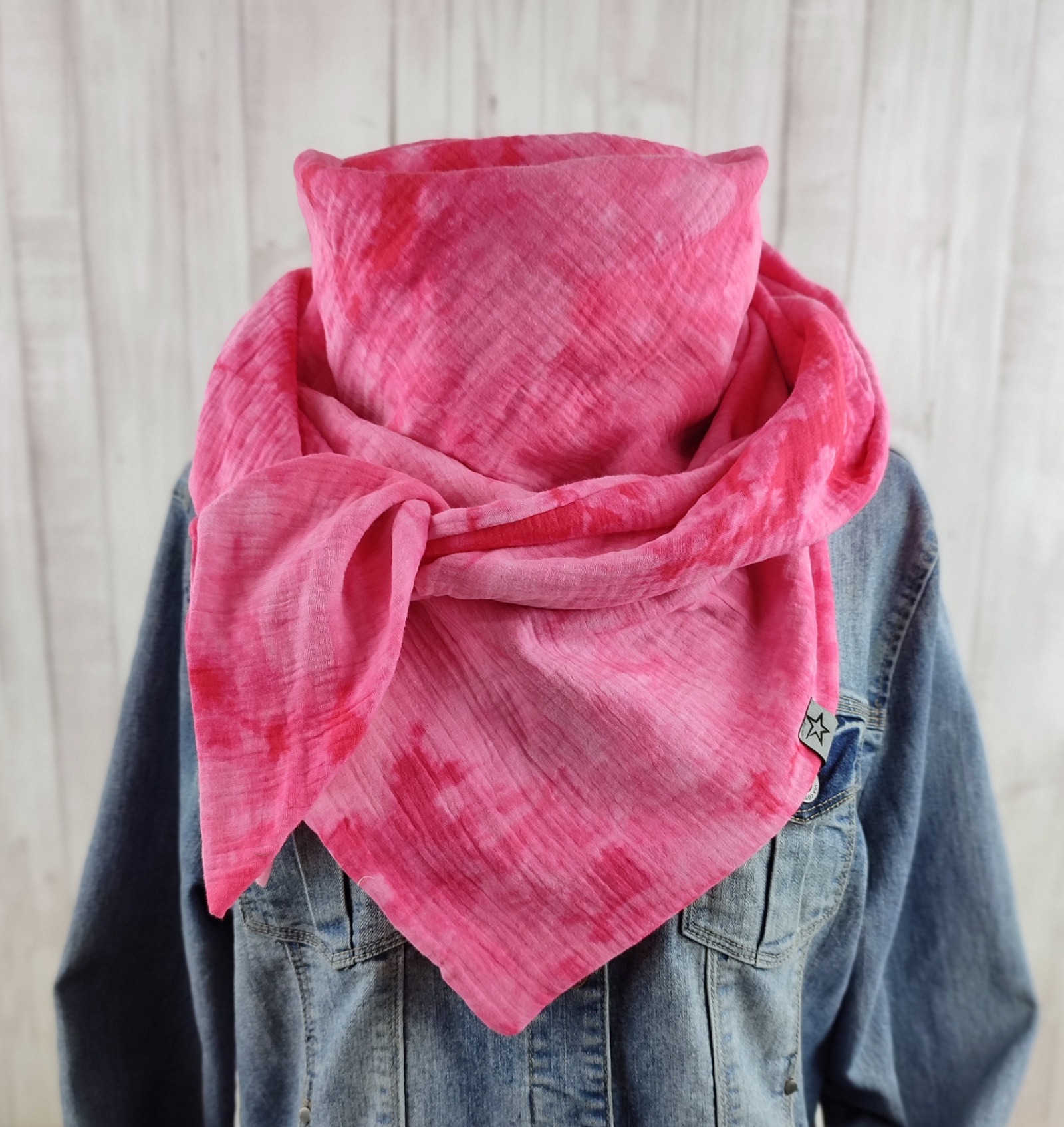 Tuch Dreieckstuch Musselin Damen Schal Batik pink rosa XXL Tuch aus Baumwolle Mamatuch