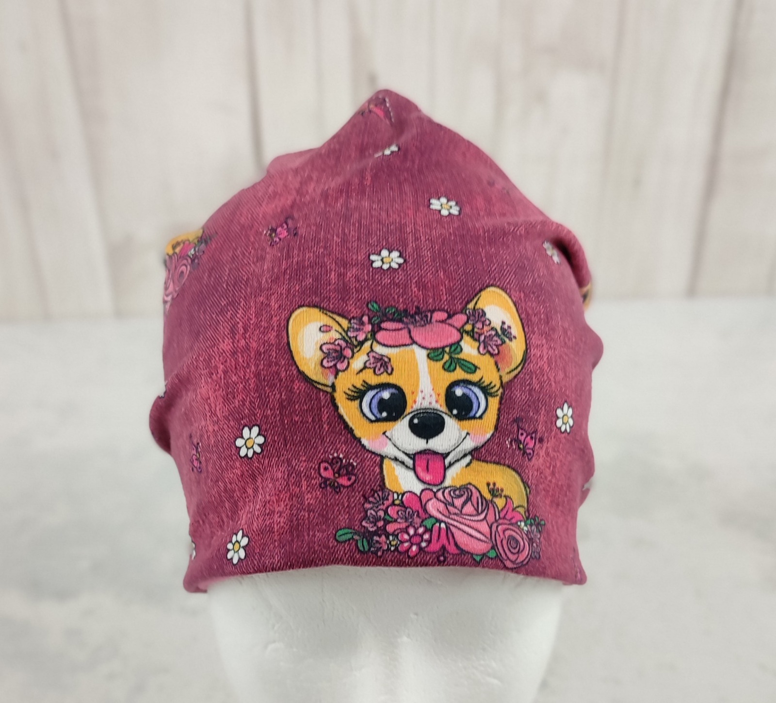 Beanie Mädchen Chihuahuas - Kindermütze aus Jersey in beere und pink mit Hunden und Blumen Größe ca 48 - 54 cm Kopfumfang 2