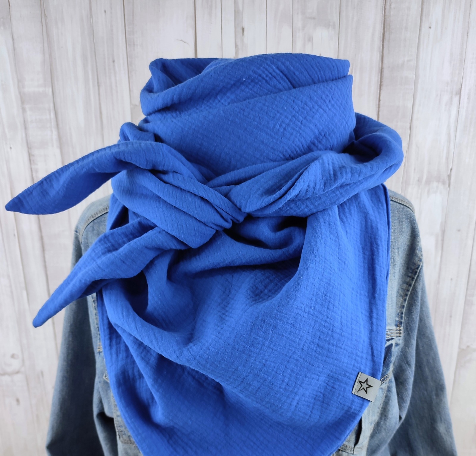 Tuch Dreieckstuch Musselin Damen Schal blau royalblau XXL Tuch aus Baumwolle Mamatuch