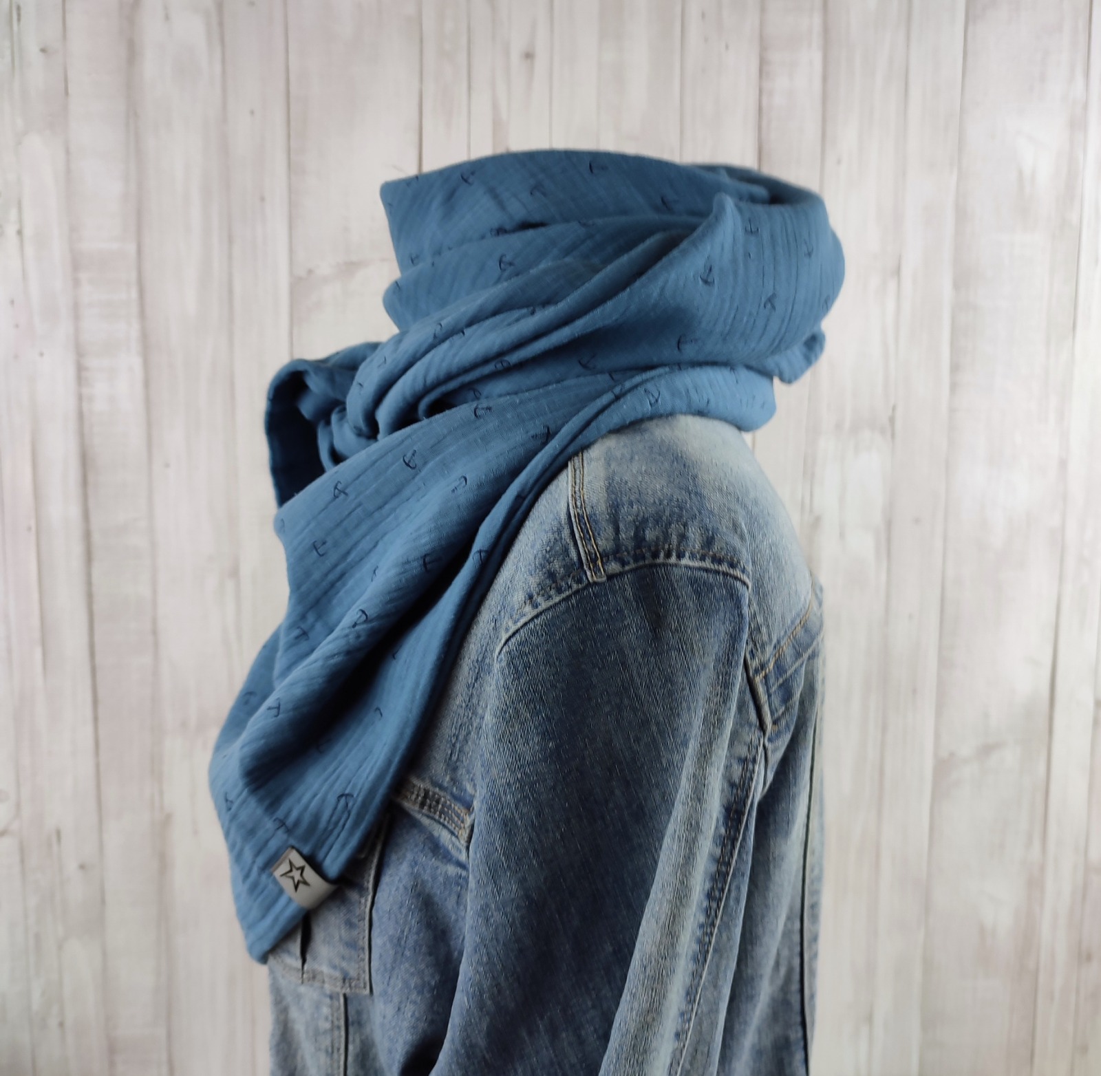 Tuch Anker - Dreieckstuch Musselin Damen - Schal jeansblau mit Ankern in dunkelblau - XXL Tuch aus Baumwolle - Mamatuch 5