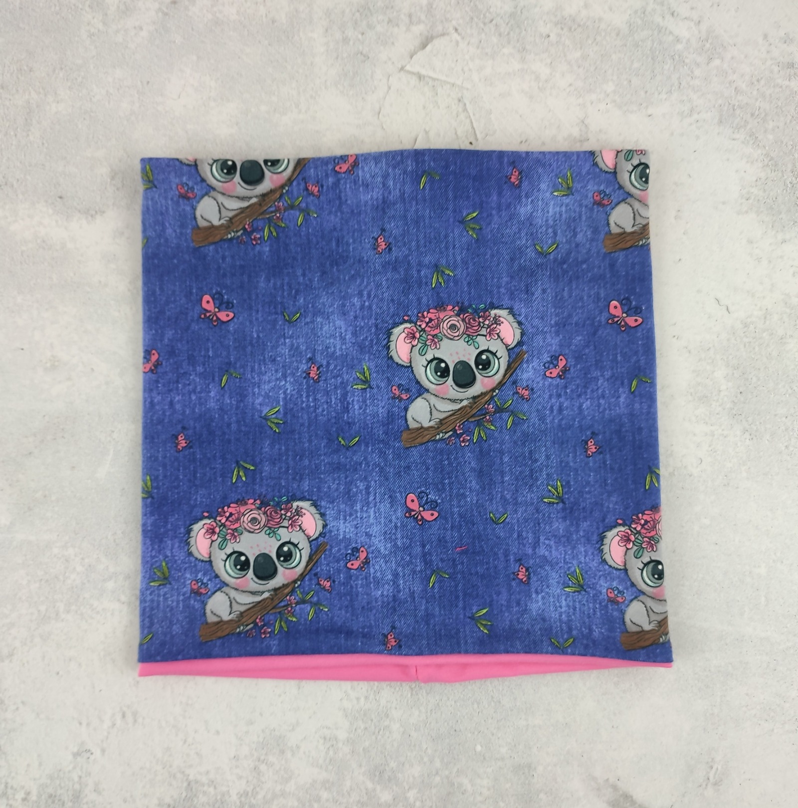 Loop mit niedlichen Koalas und Blumen auf blau melange - Schal für Mädchen Kinder 4