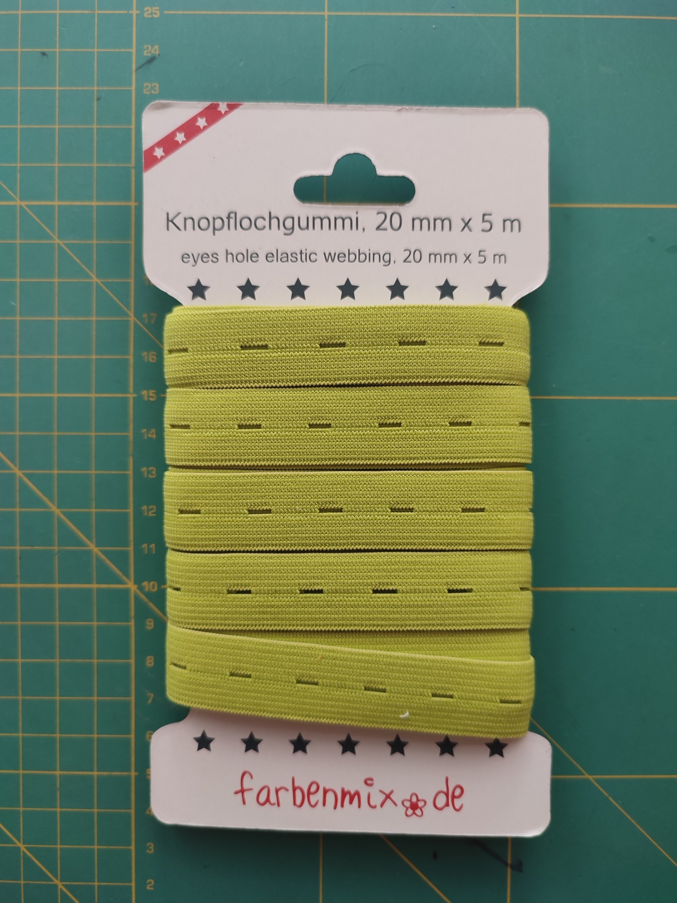 Knopflochgummiband von Farbenmix lime 5 Meter, Gummiband Knopfloch, 0,98 EUR/m