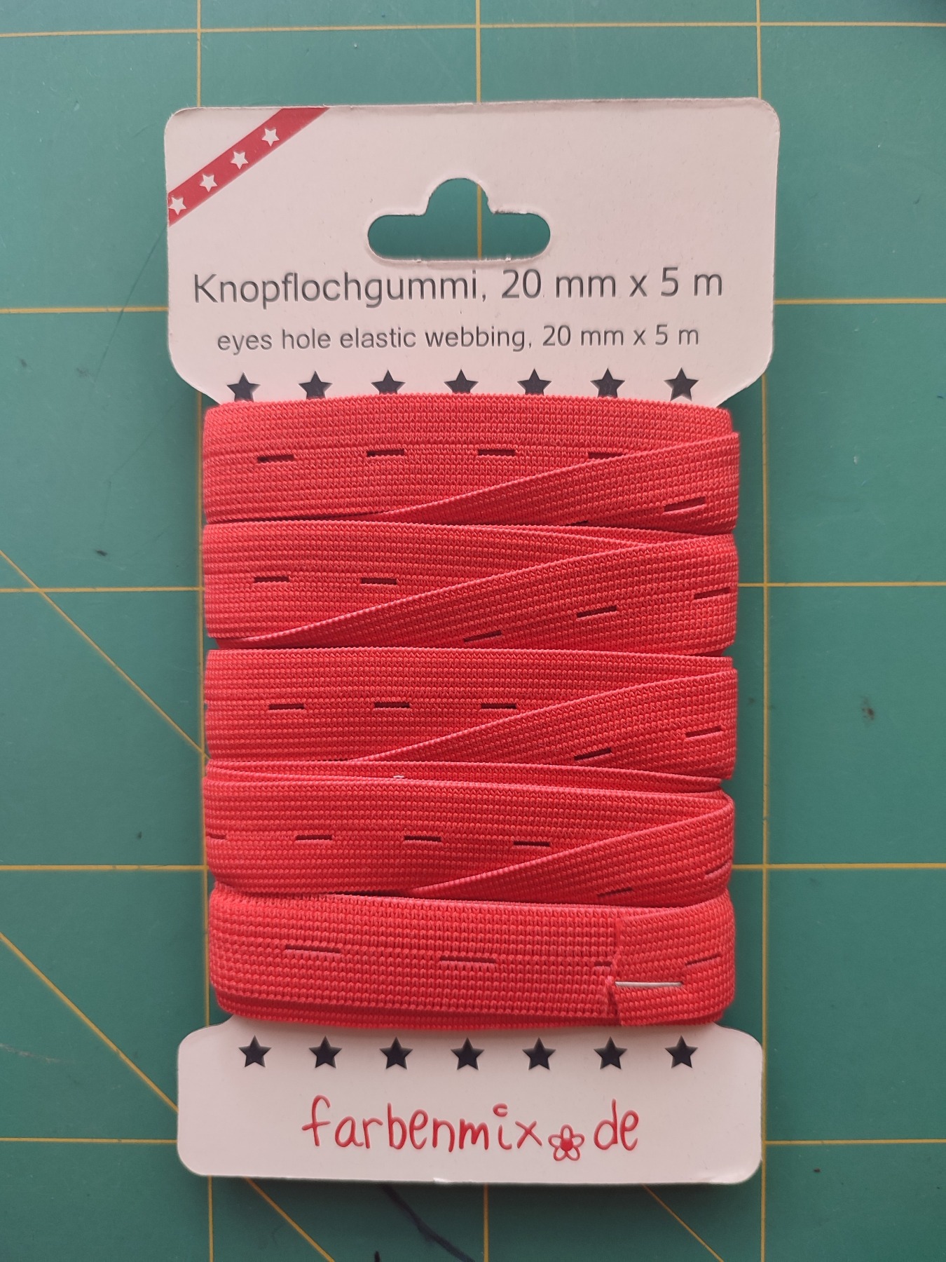 Knopflochgummiband von Farbenmix rot 5 Meter Gummiband Knopfloch 098 EUR/m