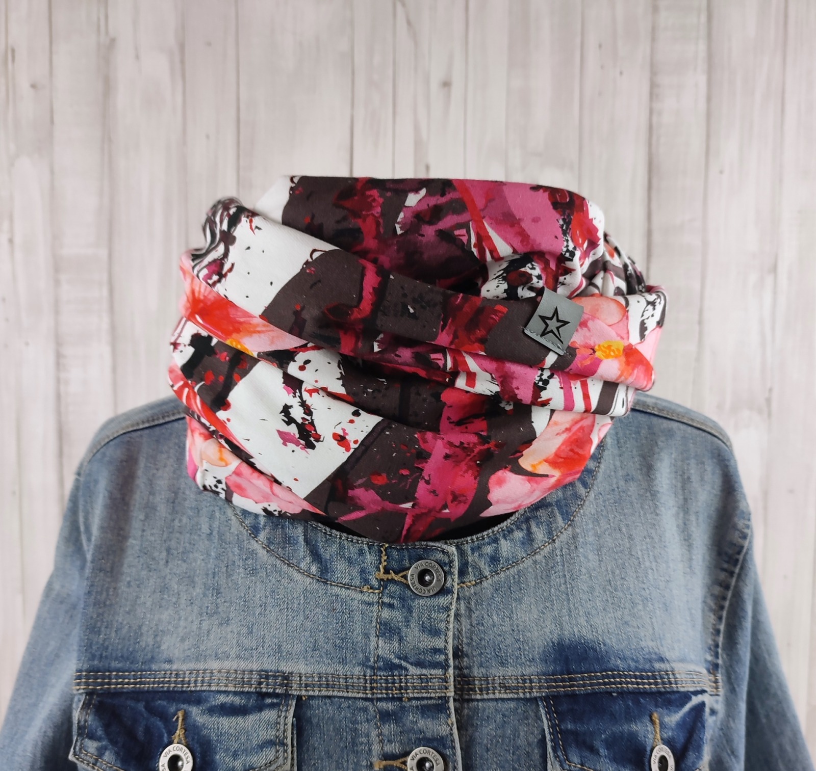 Loop Schlauchschal abstraktes Muster mit Hibiskusblüten - Schal für Damen aus leichtem Sweat