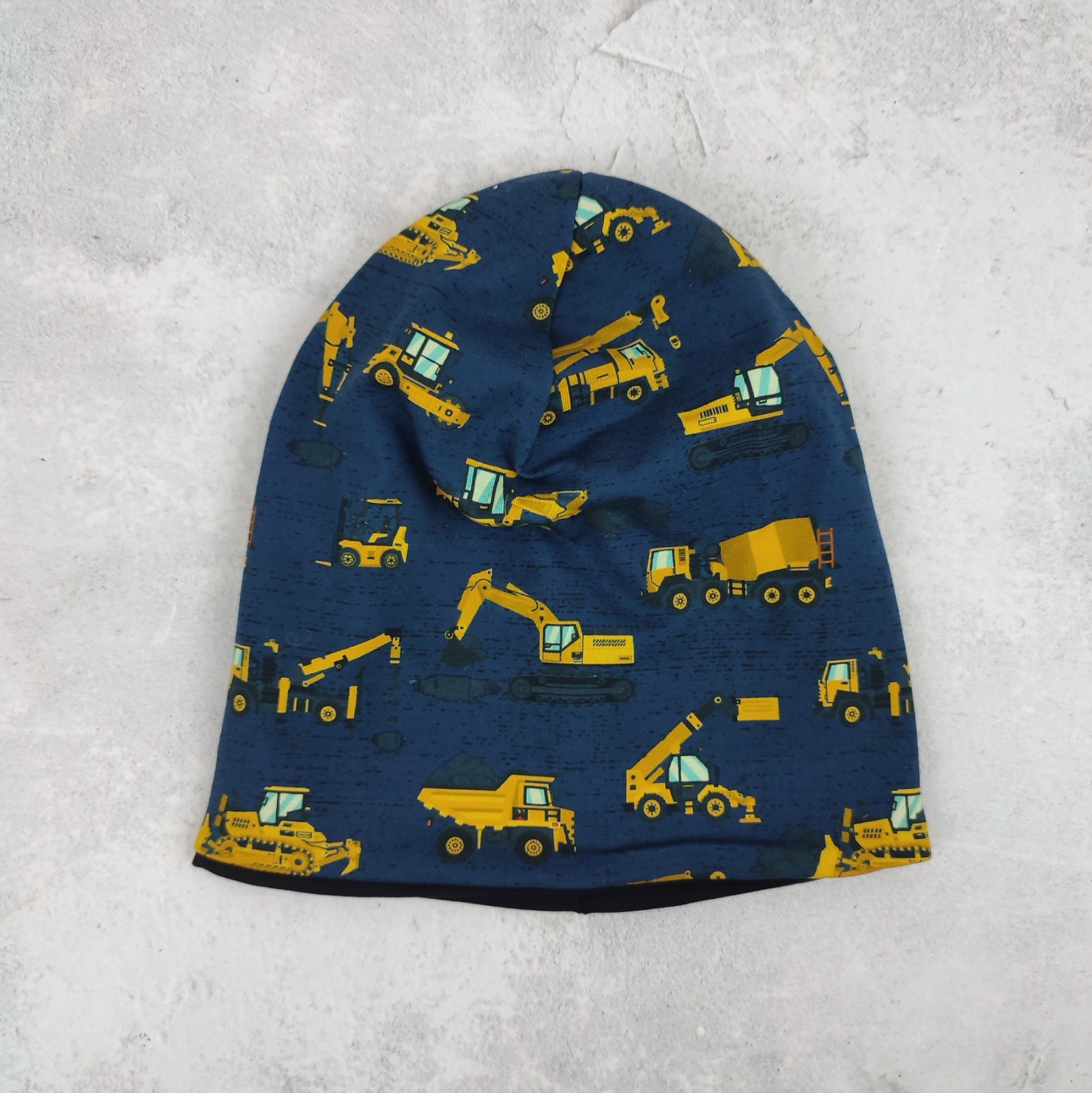 Beanie Baufahrzeuge auf dunkelblau - Mütze für Kinder aus Jersey - Größe ca 48 - 54 cm Kopfumfan