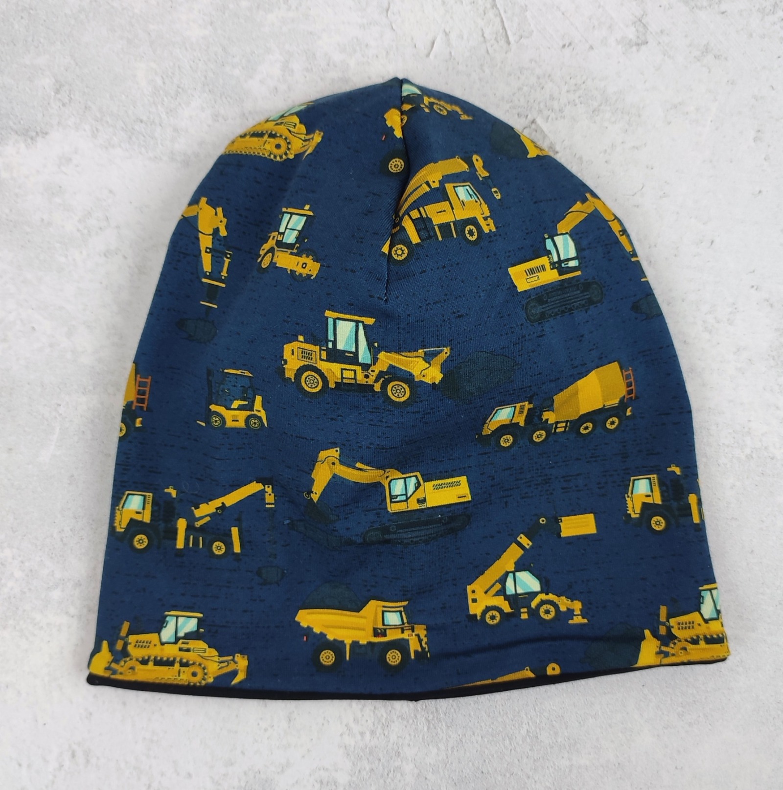 Beanie Baufahrzeuge auf dunkelblau - Mütze für Kinder aus Jersey - Größe ca 48 - 54 cm