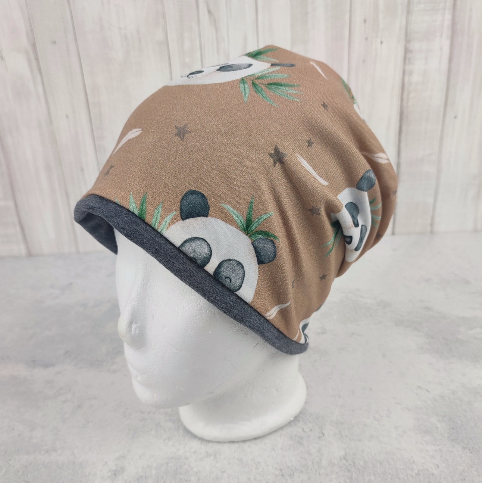 Beanie Pandabären - sandfarbene Mütze für Kinder, Größe ca. 48 - 54 cm Kopfumfang 3