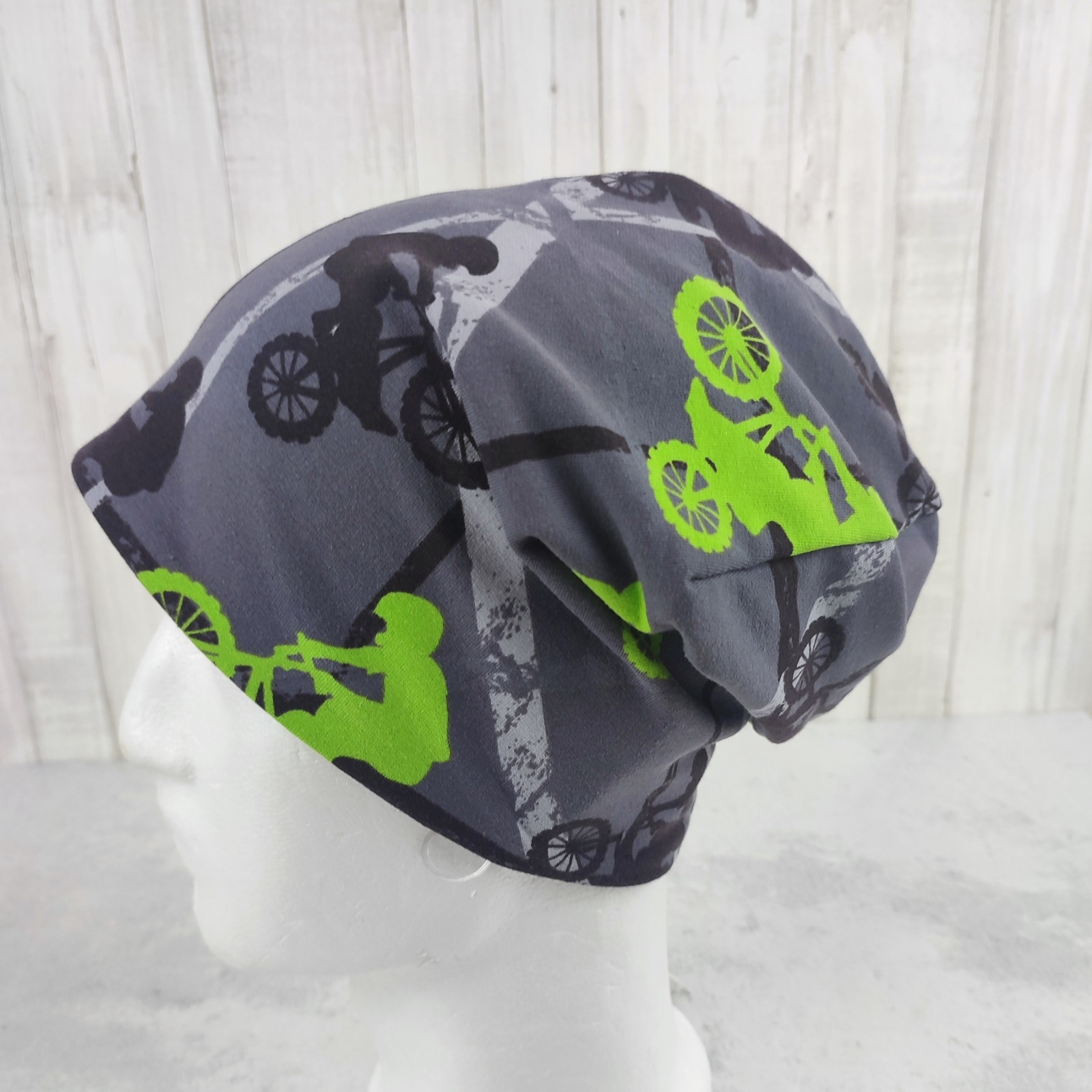 Beanie für Erwachsene und Teenager - BMX Fahrrad grau apfelgrün - Kopfumfang ca. 54 - 58 cm 7