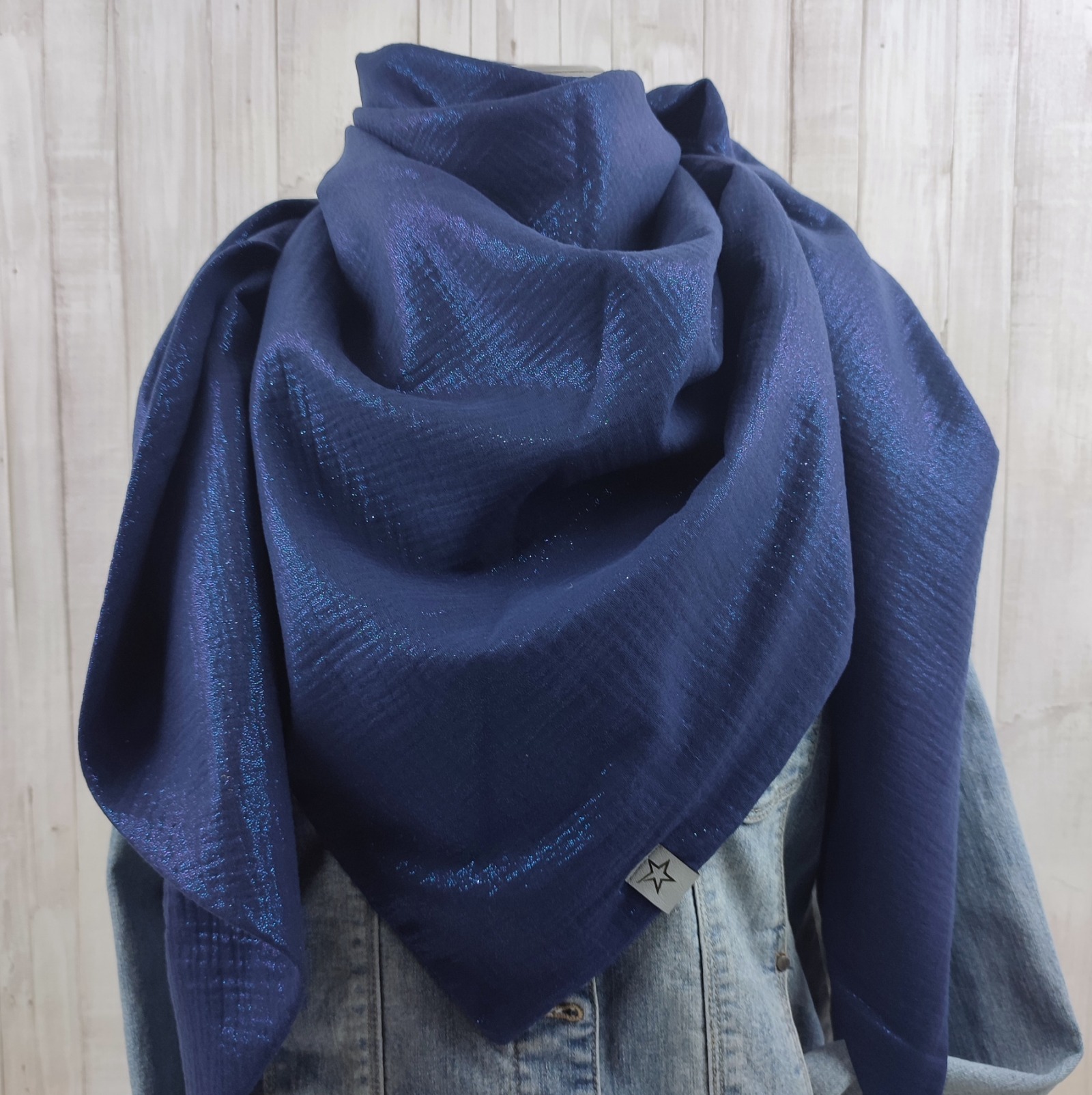 Tuch Dreieckstuch Musselin dunkelblau mit Glitzer Schal für Damen XXL Tuch aus Baumwolle Mamatuch