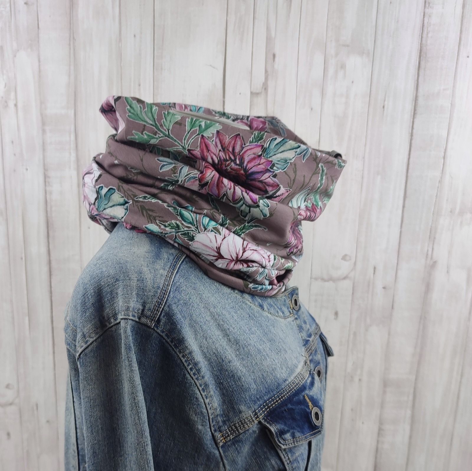Loop Schlauchschal taupe mit Blumen in Wasserfarben Optik - Schal für Damen aus Jersey 2