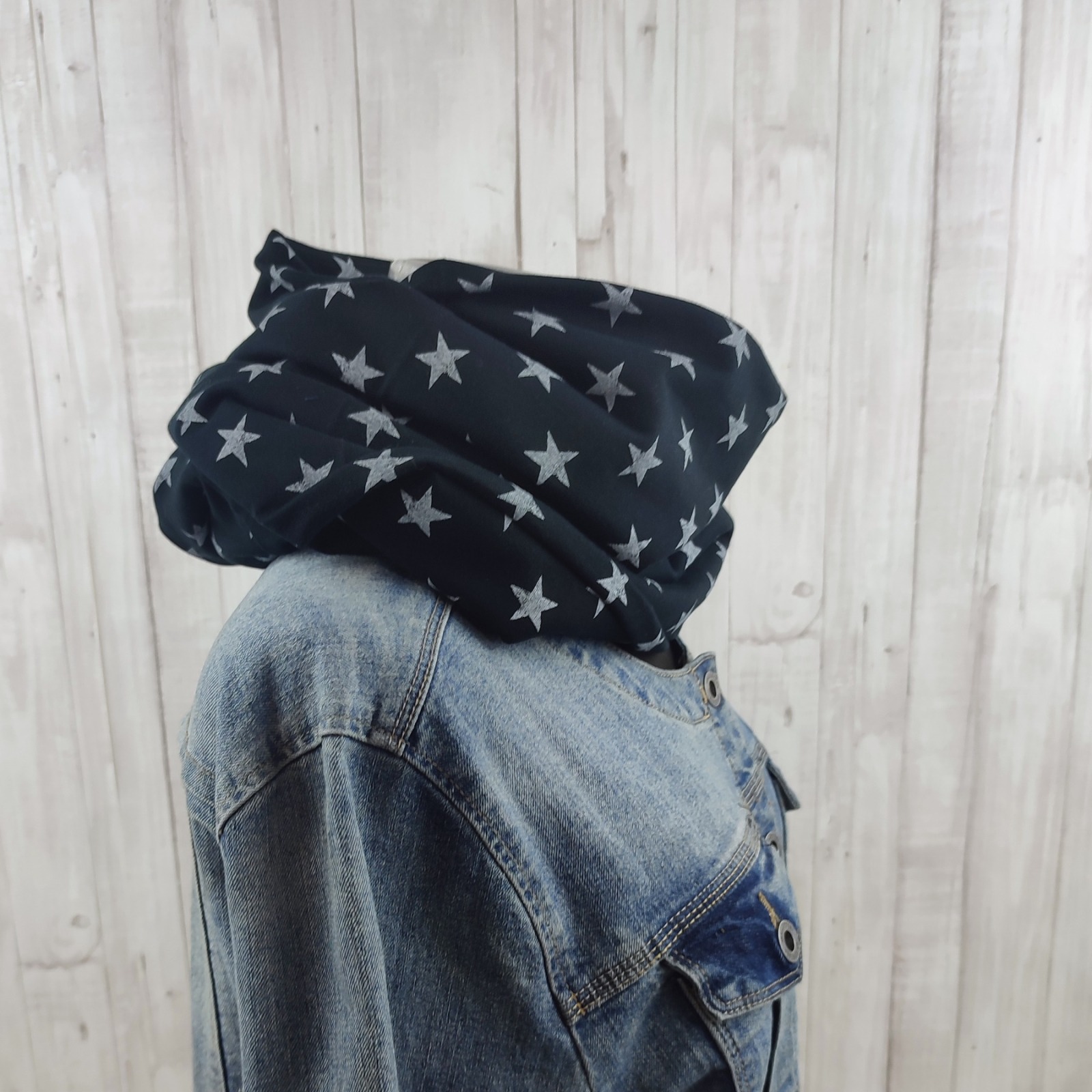 Loop Erwachsene und Teenager - schwarz mit weißen Sternen im Vintagelook - Schal Schlauchschal aus