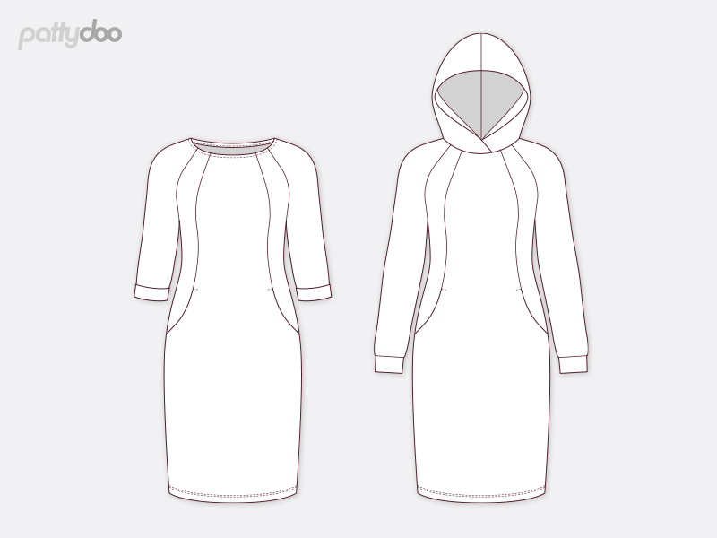 Schnittmuster Jade Sweatkleid von Pattydoo Größe 32-54 - für Damen - Kleidung, Papierschnitt /