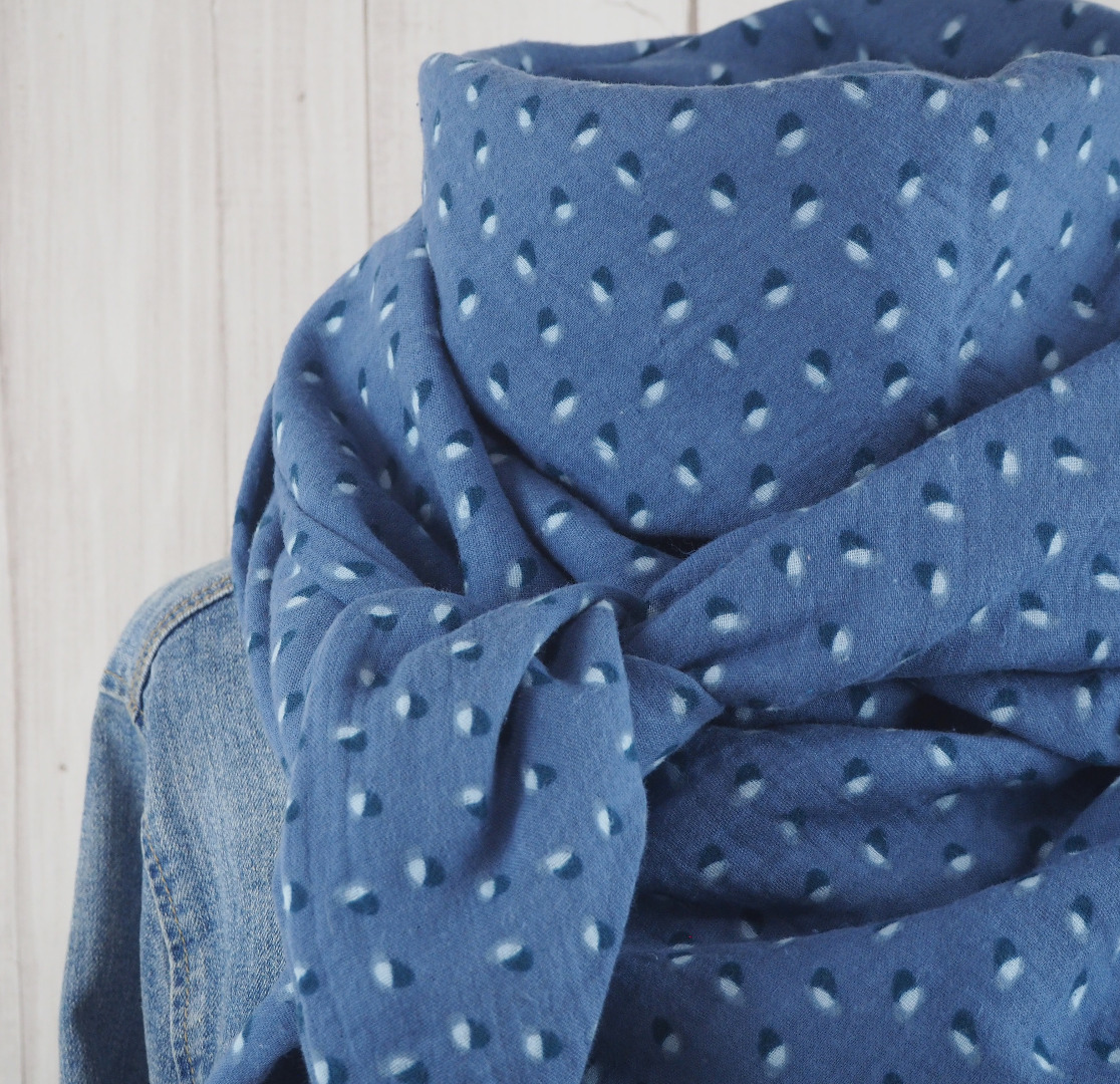 Tuch Dreieckstuch Musselin jeansblau mit Muster Schal für Damen XXL Tuch aus Baumwolle Mamatuch 4