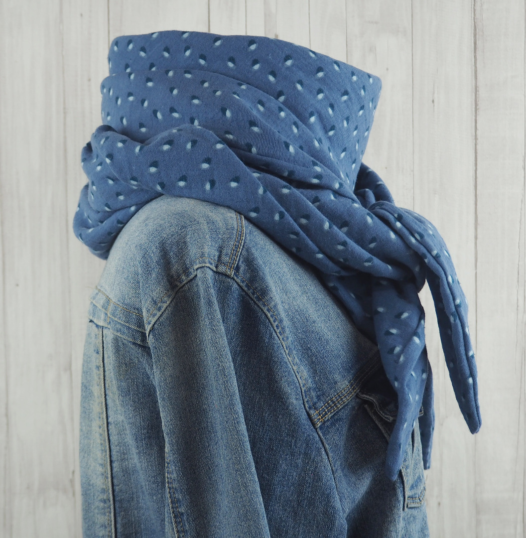 Tuch Dreieckstuch Musselin jeansblau mit Muster Schal für Damen XXL Tuch aus Baumwolle Mamatuch 5