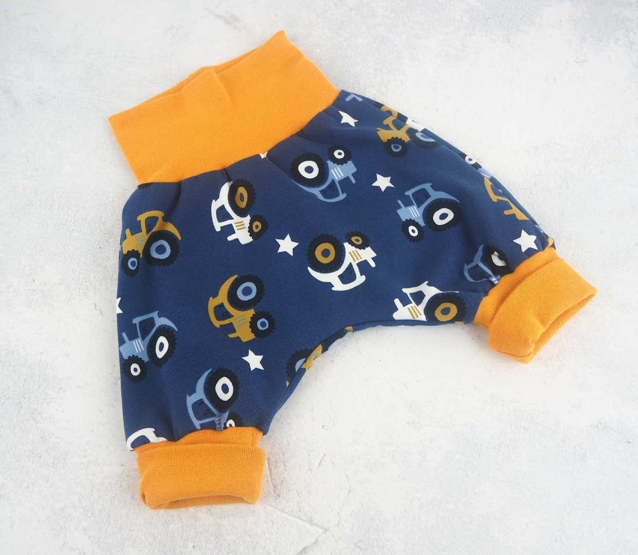 Pumphose Baby Jungs - Trecker - dunkelblau mit senfgelben Bündchen - Größe 56 3