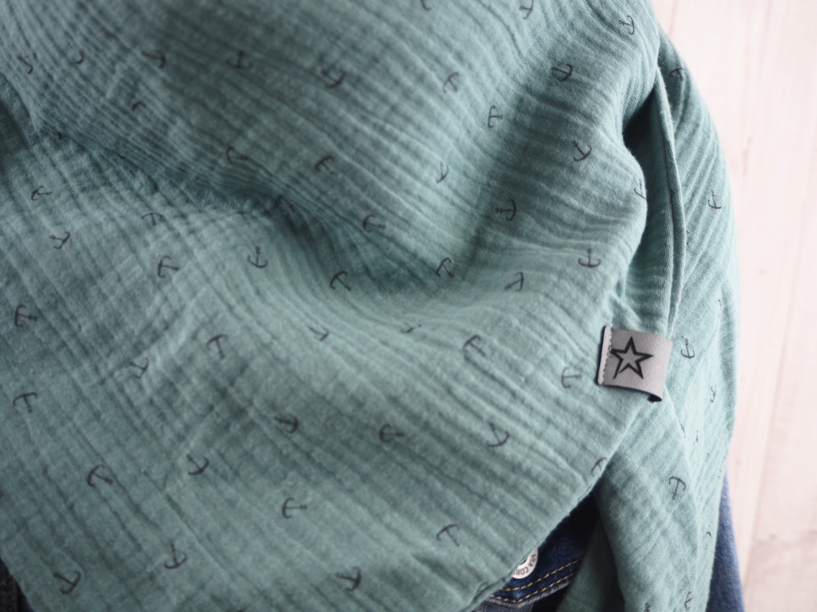 Tuch Anker - Dreieckstuch Musselin Damen - Schal staubiges mint mit kleinen Ankern in grau - XXL Tuch aus Baumwolle -Mamatuch 2