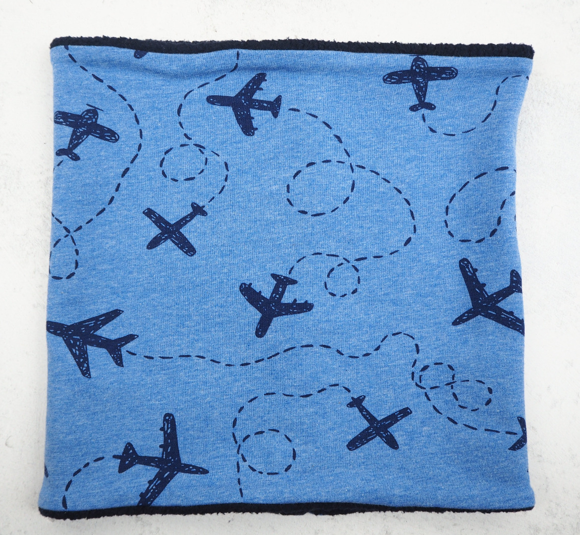 Schlupfschal Kinder Flugzeuge - einfacher Loop aus Jersey bedruckt mit Flugzeugen gefüttert mit Fleece in blau - Schal für Jungen 2