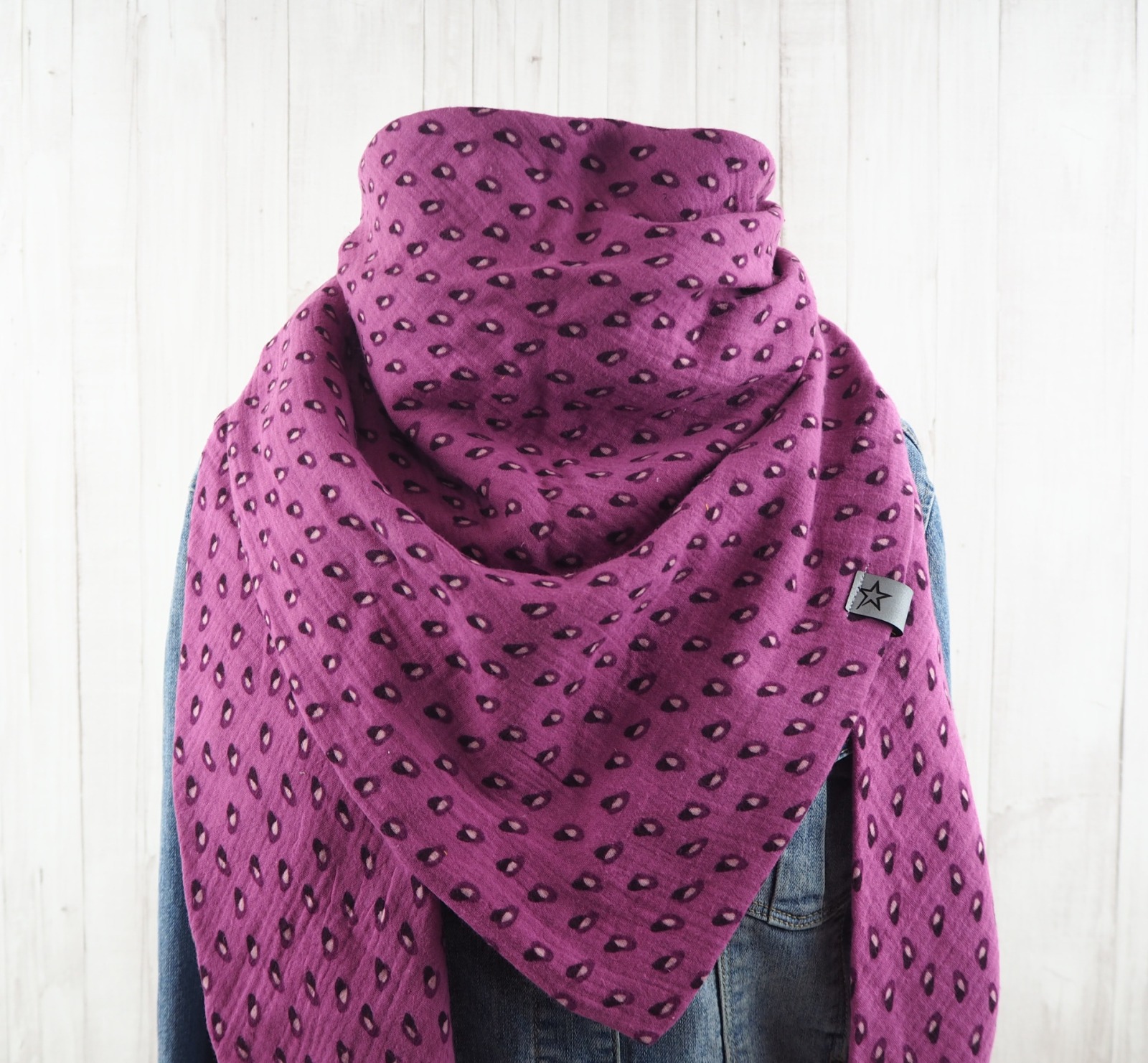 Tuch Dreieckstuch Musselin fuchsia beere mit Muster Schal für Damen XXL Tuch aus Baumwolle Mamatuch
